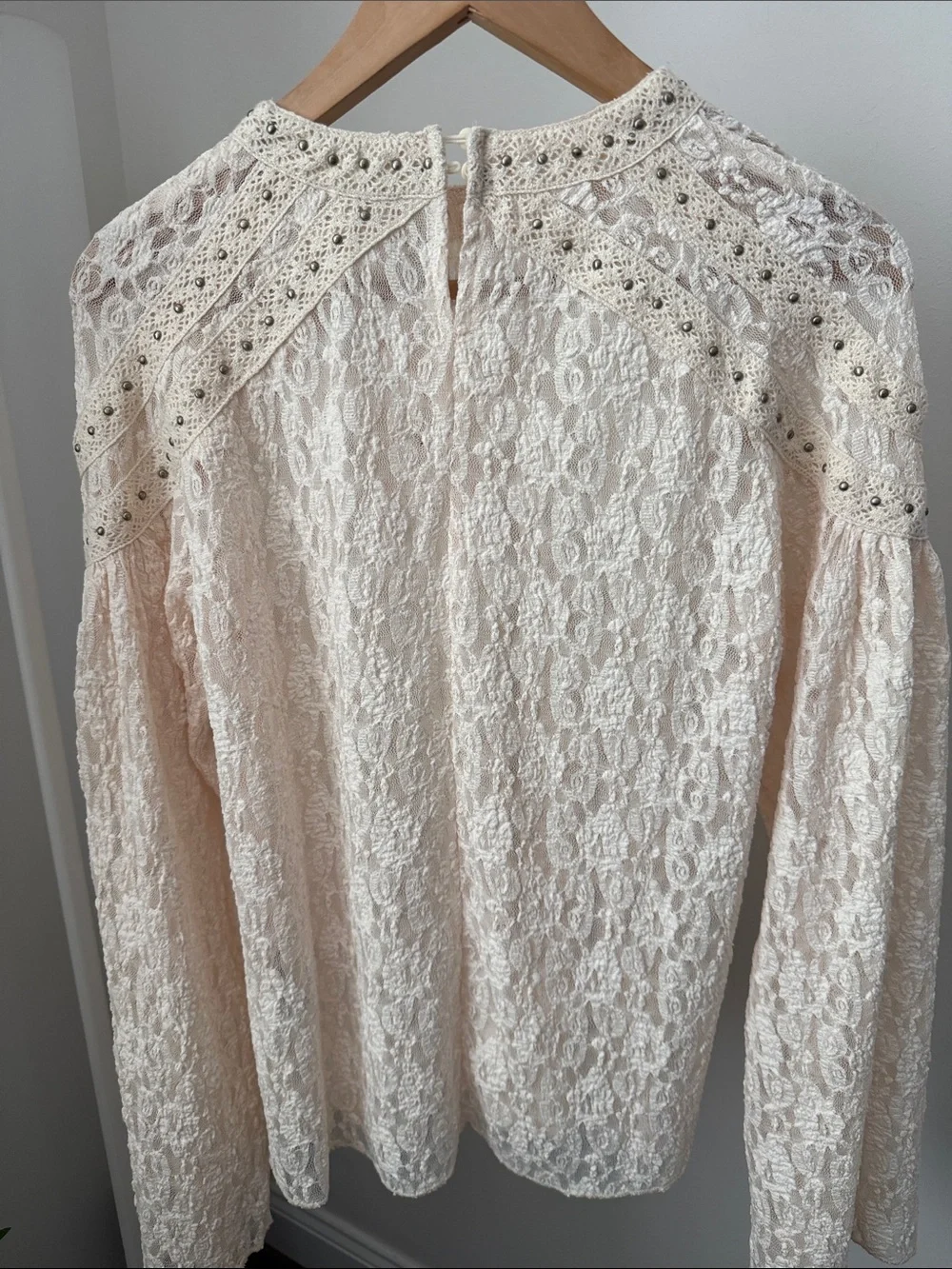 Zara Cream Lace Long-Sleeve Top with Embellished Size M NWT